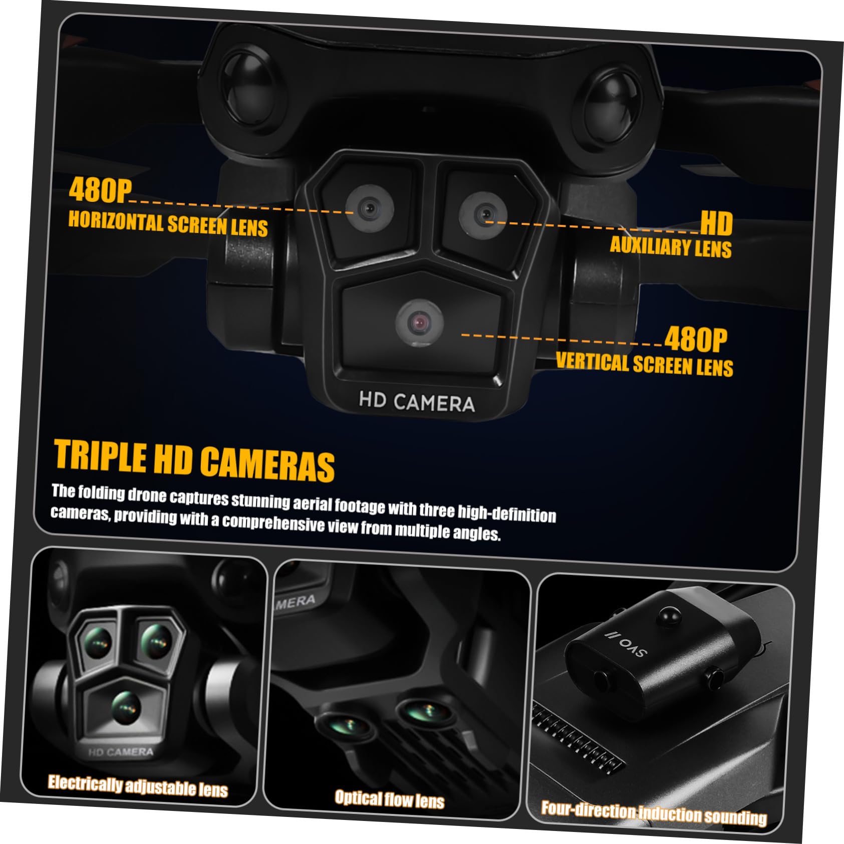 Dron Plegable Modelo Max con Triple Cámara HD y Lente Ajustable