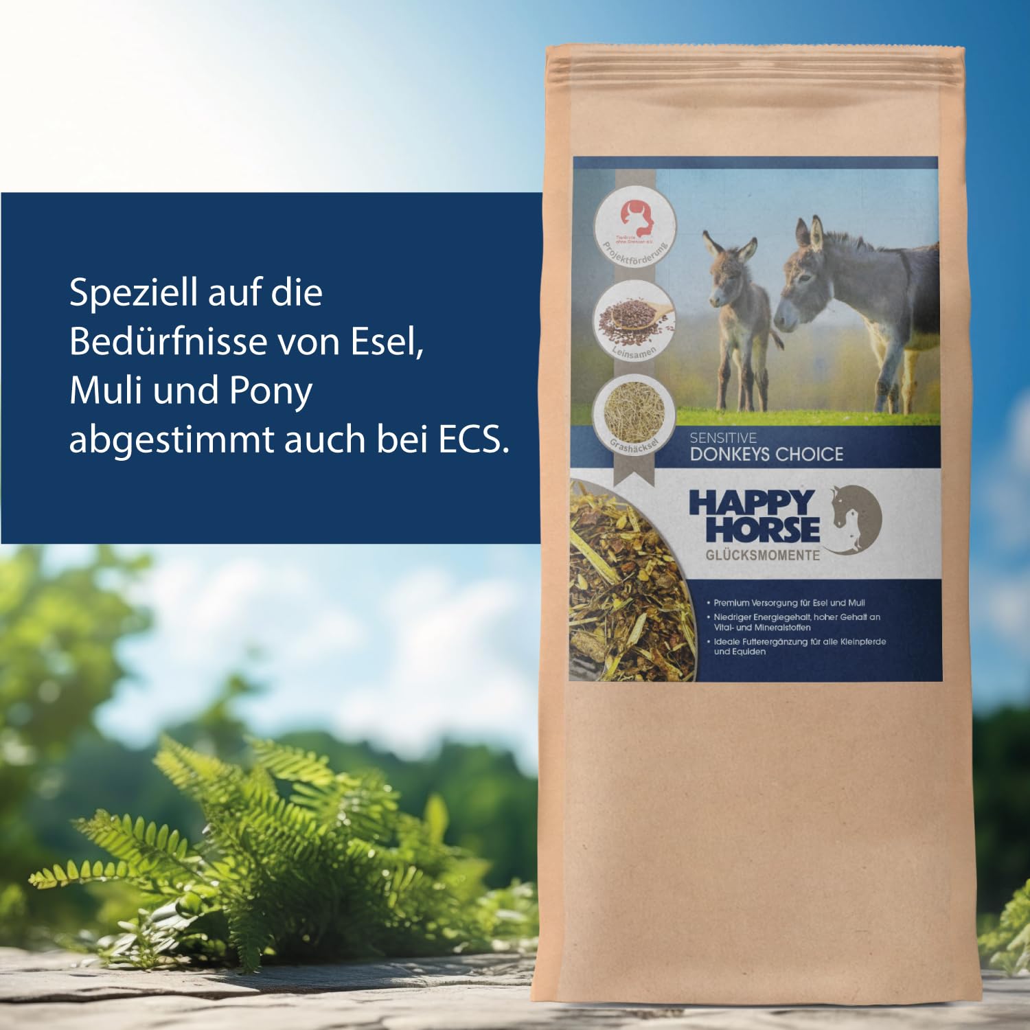 Sensitive Donkey's Choice für Esel, Mulis & Maulesel | 2 x 14 kg | Getreidefrei & melassefrei | Energiearmes Müsli mit Kräutern & hohem Rohfaseranteil | Mineralfutter für leichtfuttrige Equiden