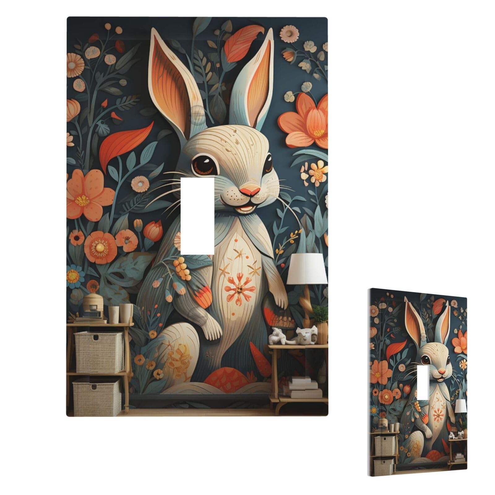 There is A Rabbit On The Wall Pattern Wall Plate Cover Single Toggle, Modern Decorative Light Switch Cover Unbreakable Receptacle Outlet Covers for Living Room Bedroom Decor