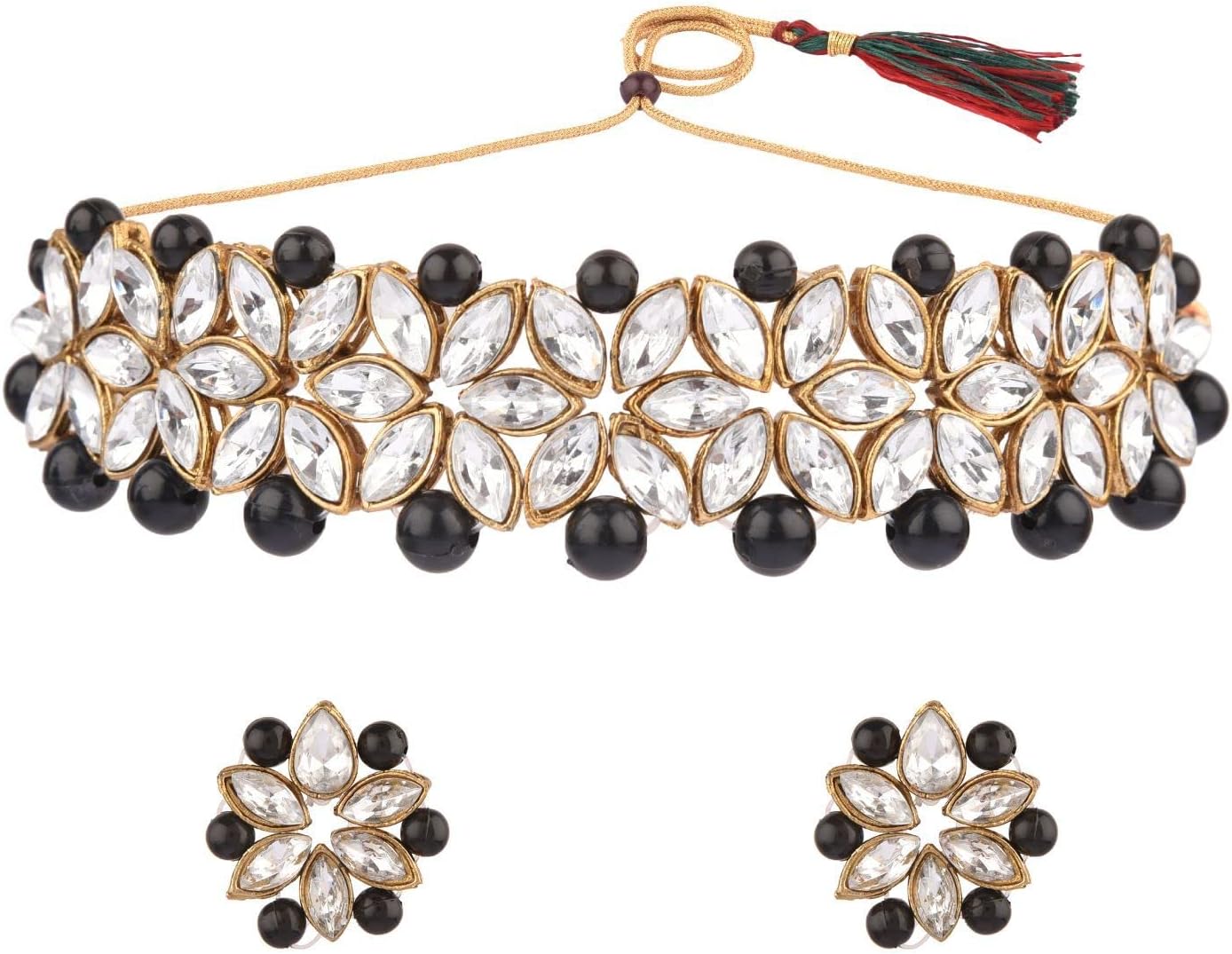 EfulgenzIndian Bollywood Traditional Kundan Faux Pearl Bridal Choker Necklace Earrings Jewelry Set