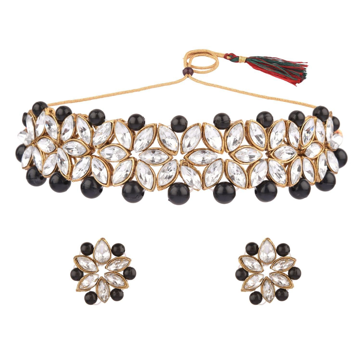 EfulgenzIndian Bollywood Traditional Kundan Faux Pearl Bridal Choker Necklace Earrings Jewelry Set