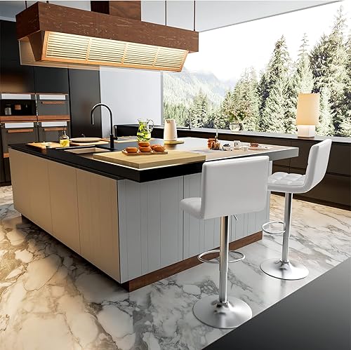 Vista 62 de Homall - Taburetes de bar de cuero sintético, con altura ajustable, giratorios, hidráulicos sin brazos, taburete de bar y cocina cuadrado de altura