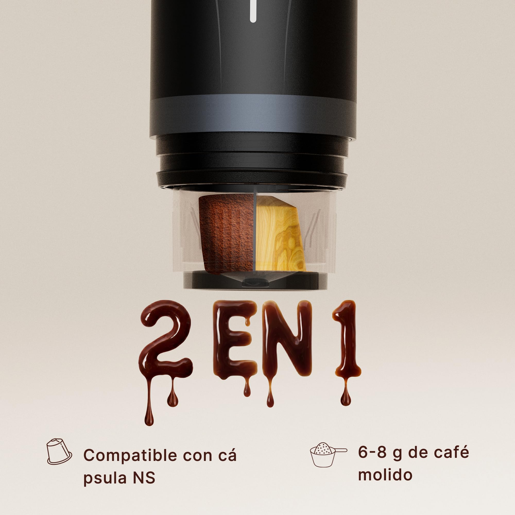 CERA+ Cafetera Portátil con Batería, Cafetera Espresso Portátil de 20 Bares Autocalentable, Compatible con Cápsulas NS y Café Molido, Cafetera de Viaje para Camping y Coche, con Estuchehe