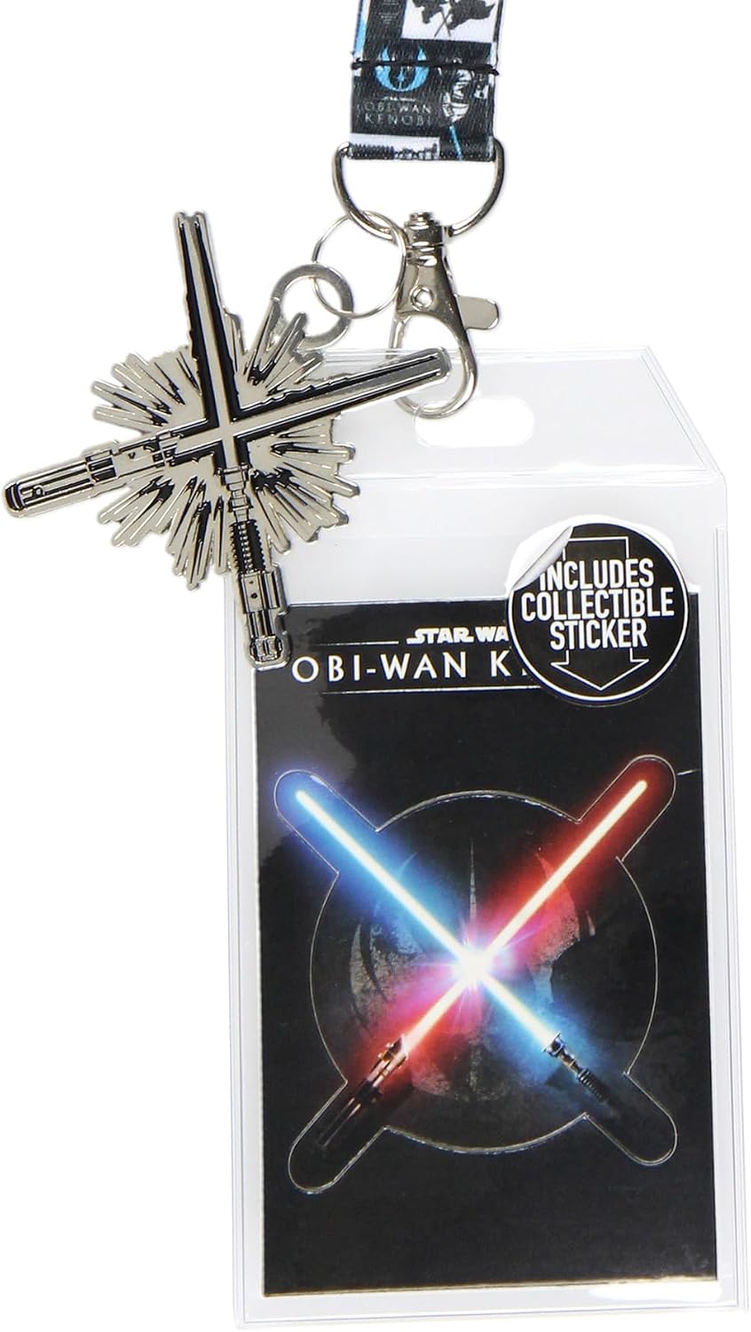 Star Wars OBI-Wan Kenobi ID Lanyard Badge Holder with Metal Light Saber Charm and Collectible Sticker image 4