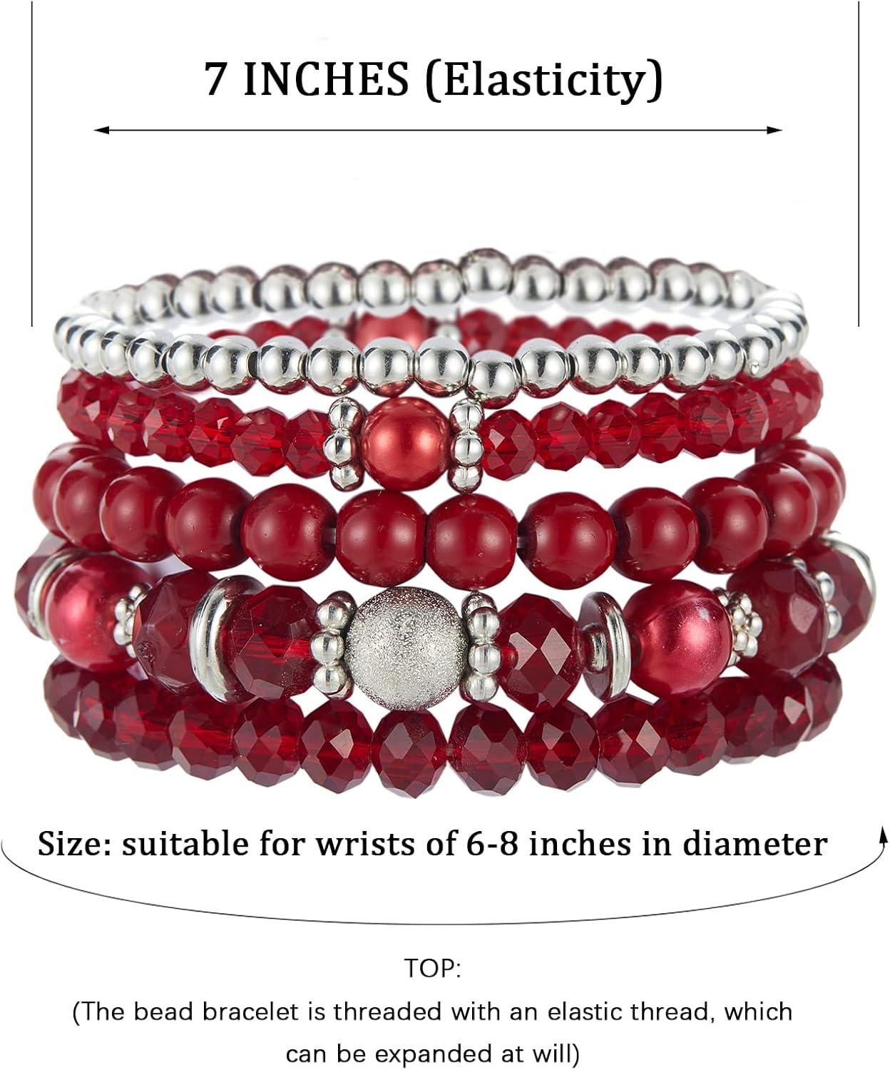 Noessla Beaded Pearl Stretch Bracelet Silver Stackable Crystal Beads Bracelets Trendy Costume Jewelry Mothers Day Gifts for Women - Image 6