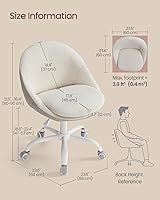 Vista 2 de VASAGLE Silla de tocador con respaldo, silla de escritorio giratoria ajustable y linda con ruedas, sherpa y cuero PU para soporte lumbar, compacta