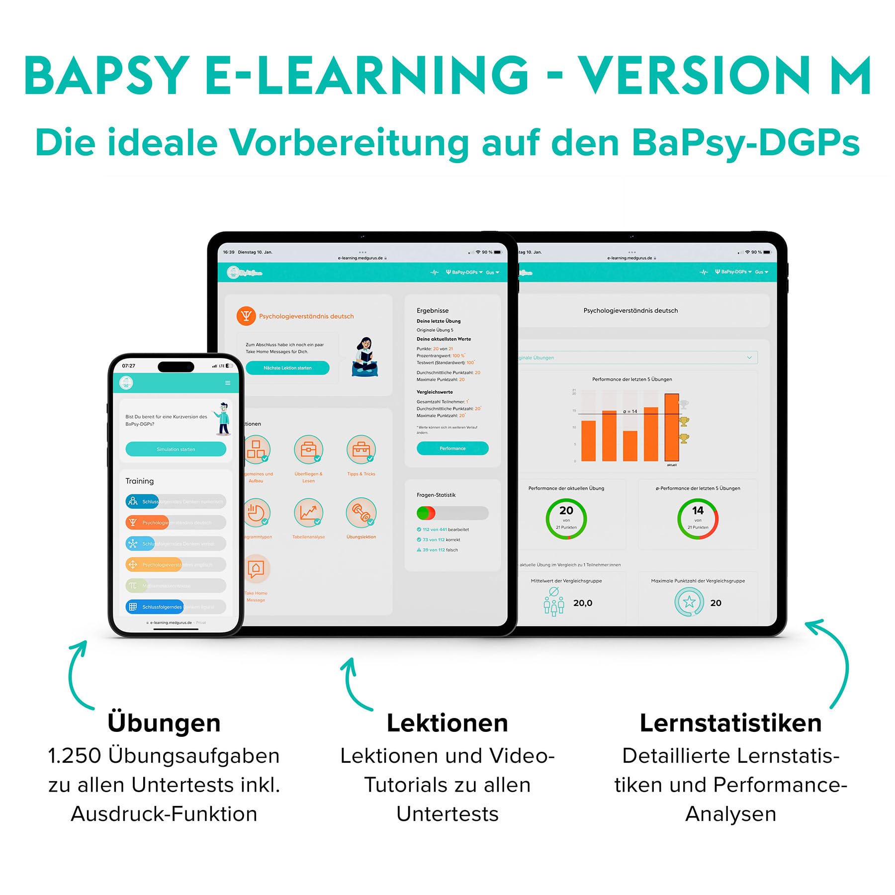 MedGurus BaPsy-DGPs Vorbereitung 2025 Pro Paket – Simulationsbuch, E-Learning mit über 1.250 Übungsaufgaben und Online-Probetest zur Vorbereitung auf den Studieneignungstest Psychologie