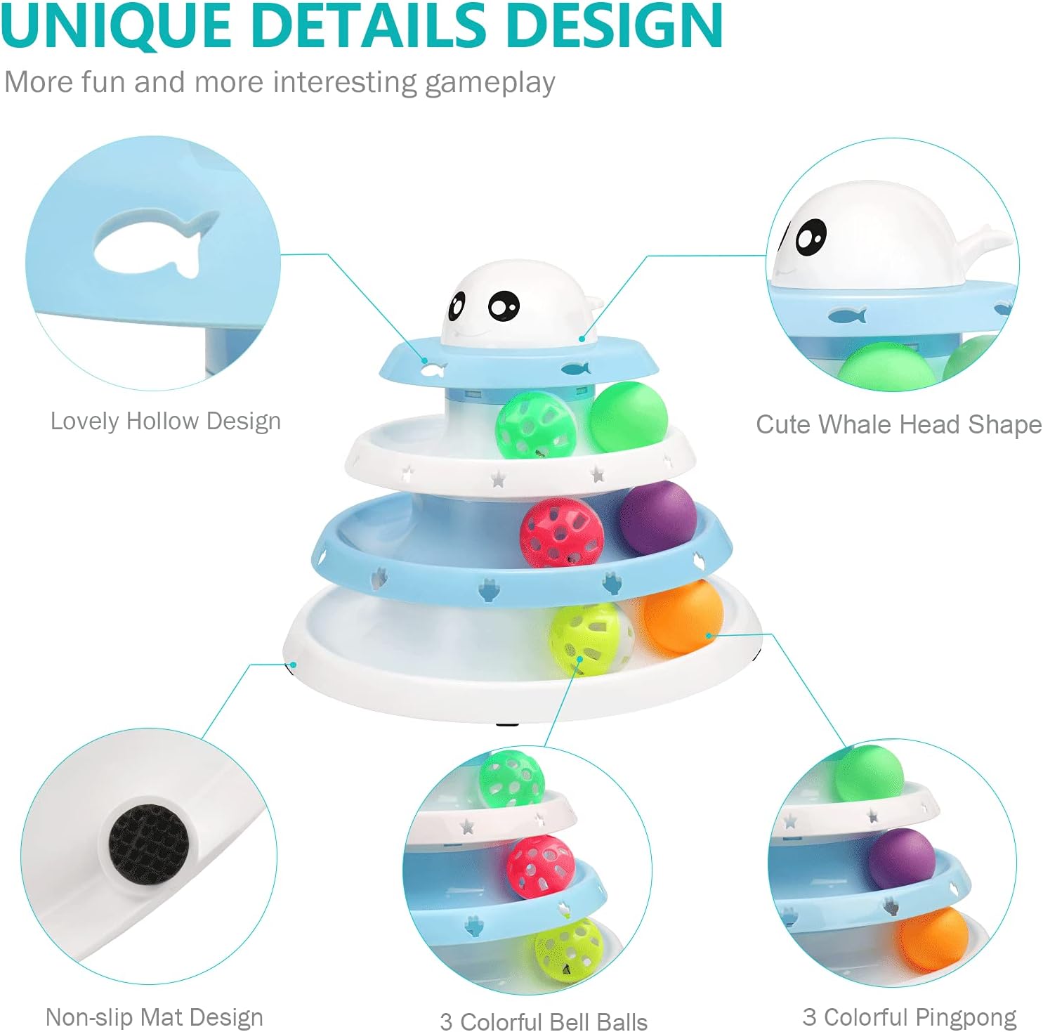 UPSKY Cat Toy Roller Kitten Toys ​3 Level Tower Interactive Cat Ball Toy for Indoor Cats with Six Colorful Balls Exerciser Game & Funny Puzzle Kitty Toys. (Mixed Color 02)
