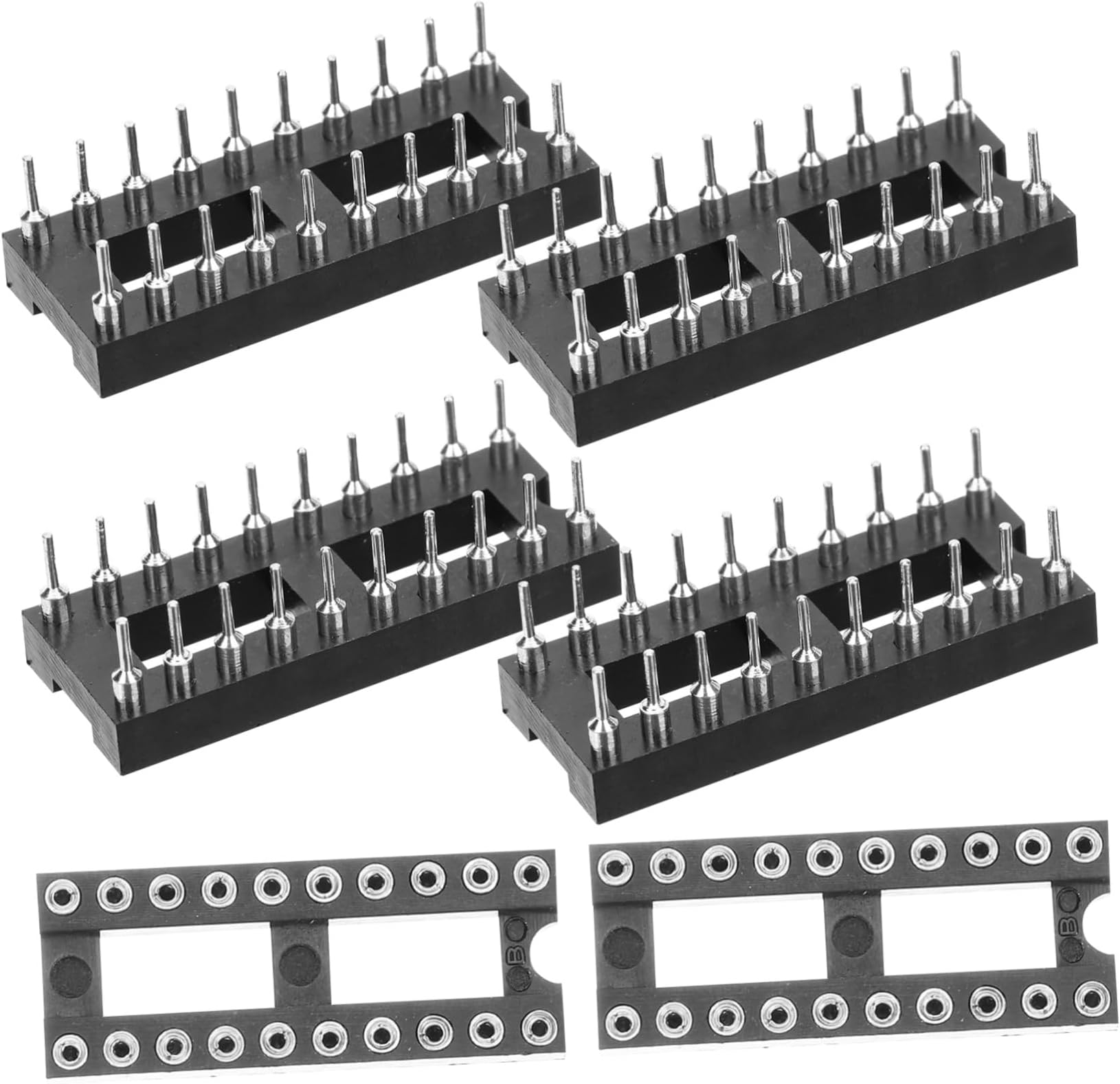 Cabilock 6-Pack 20-Pin Dual Row Solder Type IC Sockets for PCB Round Pin DIP IC Connectors Electronic Component Adaptor