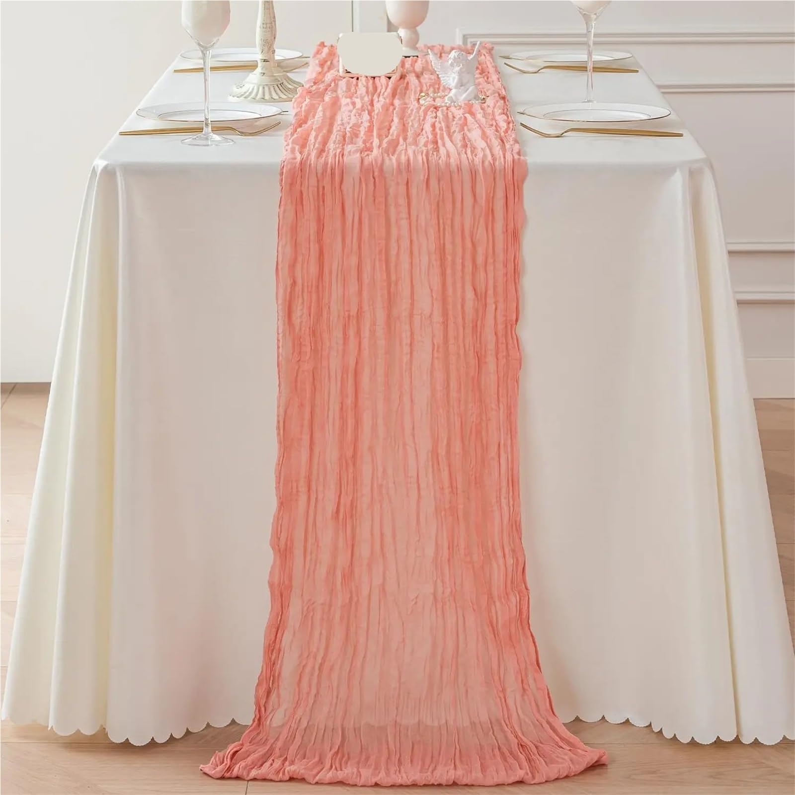 Camino de Mesa de Tela de Queso 6 uds 90x300cm Camino de Mesa Cheesecloth Tela Gasa rústico Puro Coral Boho Boda Nupcial decoración Pastel Fiesta