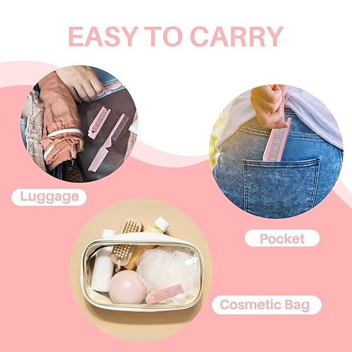 Miniatura 10 de RHOS Mini cepillo de pelo para mujeres, hombres y niños, cepillo de pelo tamaño viaje para bolso, bolsillo, mochila, cepillo pequeño con cerdas