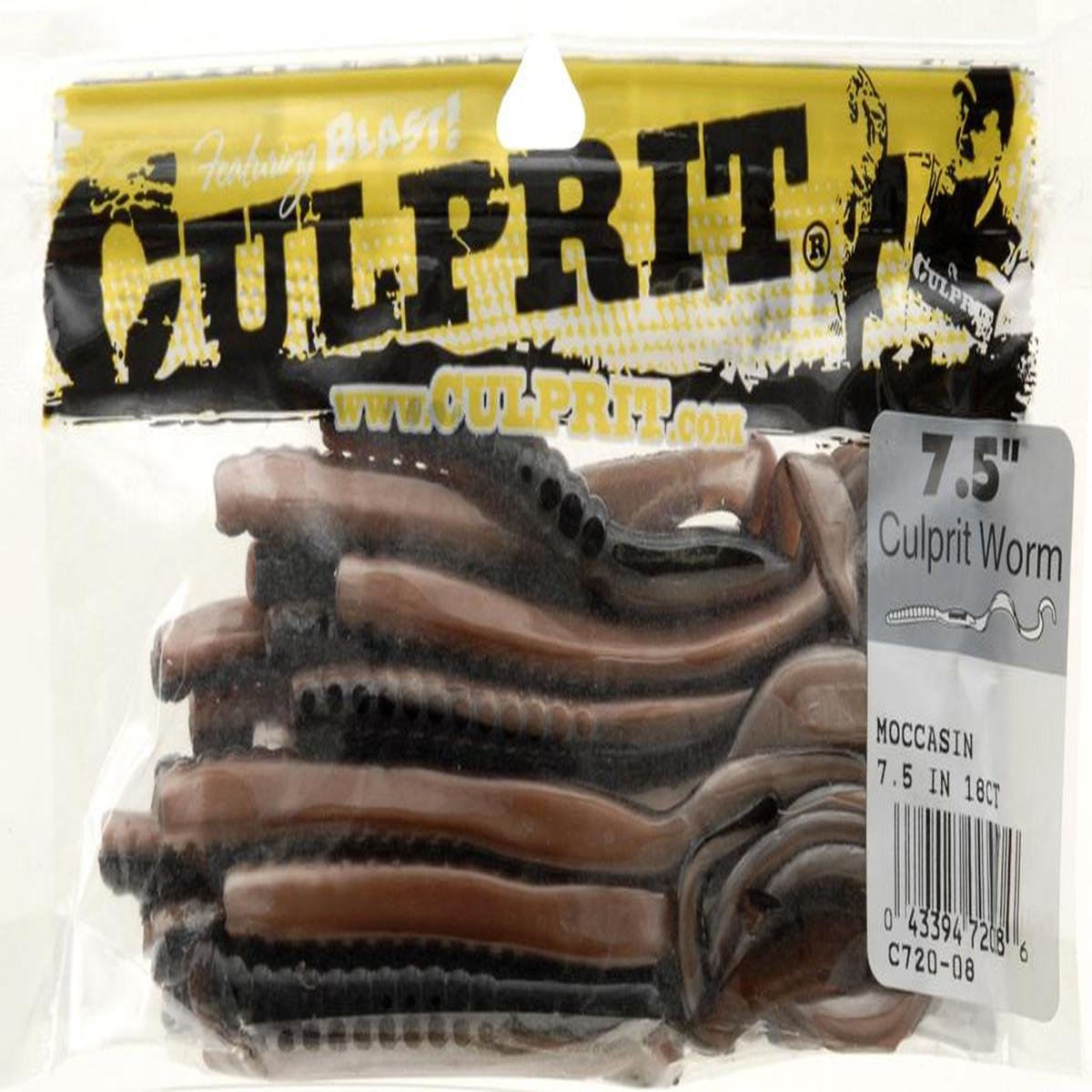 Culprit C720-08 7.5-In. Worm, 18Ct Bag Moccasin