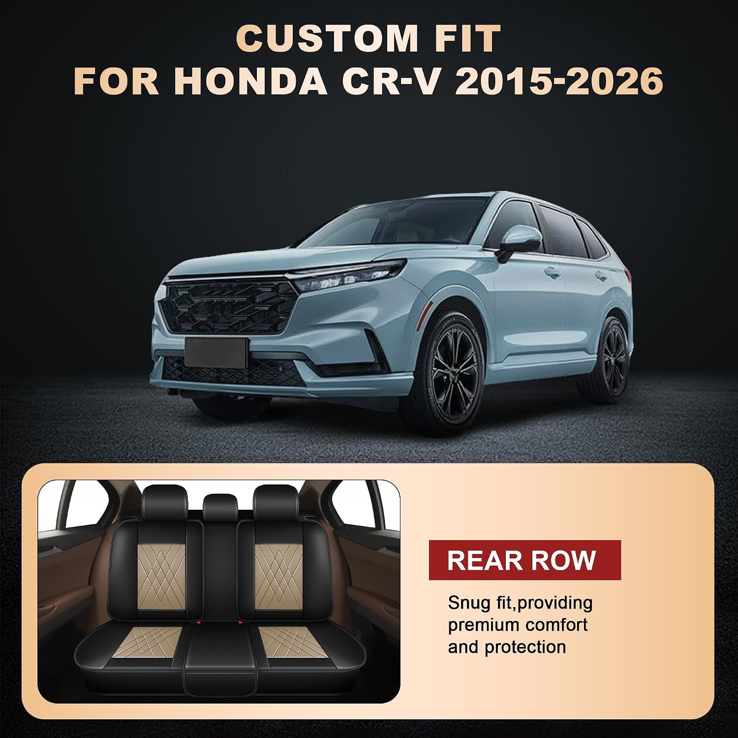 YORKNEIC 2 Front Seat Covers Front Set for Honda CRV CR-V 2015-2025 2026 : Waterproof Leather Seat Covers Stylish Automotive Seat Protectors (2 Front Set, Black & Beige)