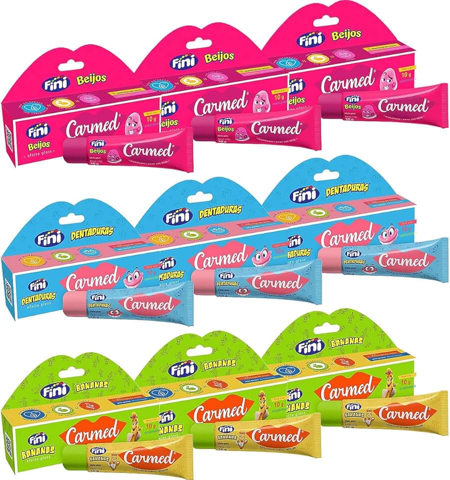 Kit 9 Hidratantes Labiais Carmed Fini, 3 Beijos, 3 Dentaduras, 3 Bananas