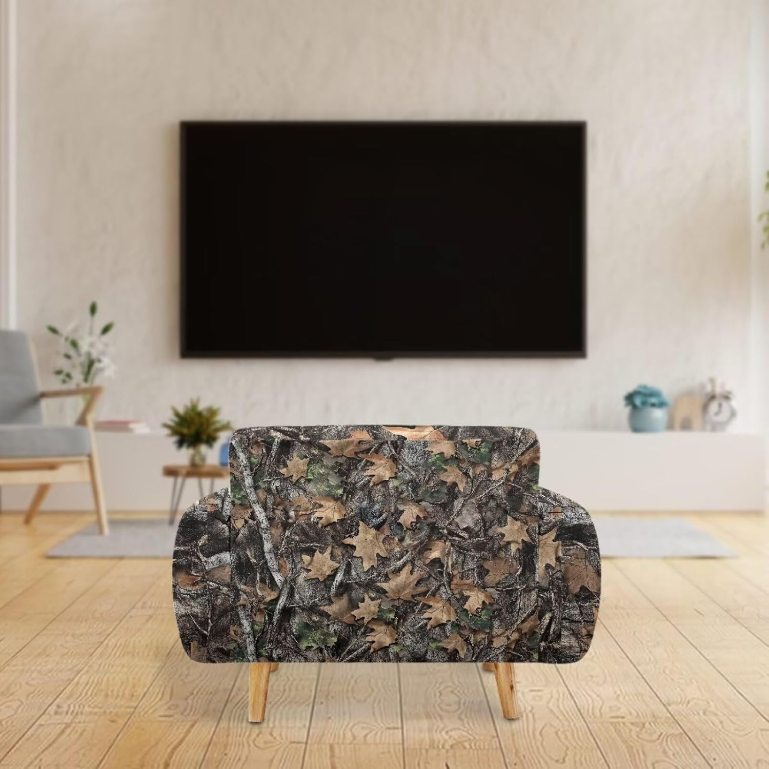 Camo Branches Print Couch Cover Stretchy Loveseat Covers Washable Sofa Slipcover Washable Furniture Protector