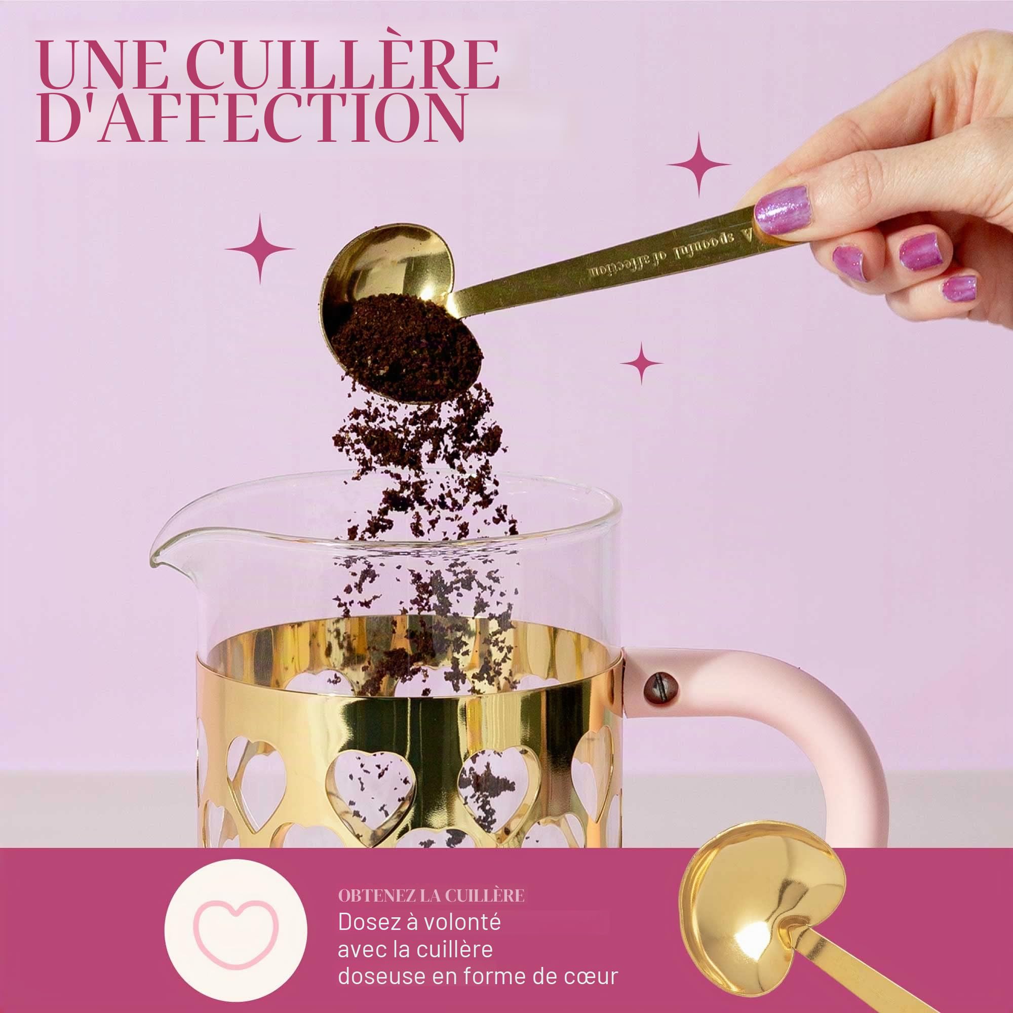 Paris Hilton Cafetière à piston française avec cuillère à mesurer en forme de cœur, lot de 2 pièces, 8 tasses ou 1000 ml, rose