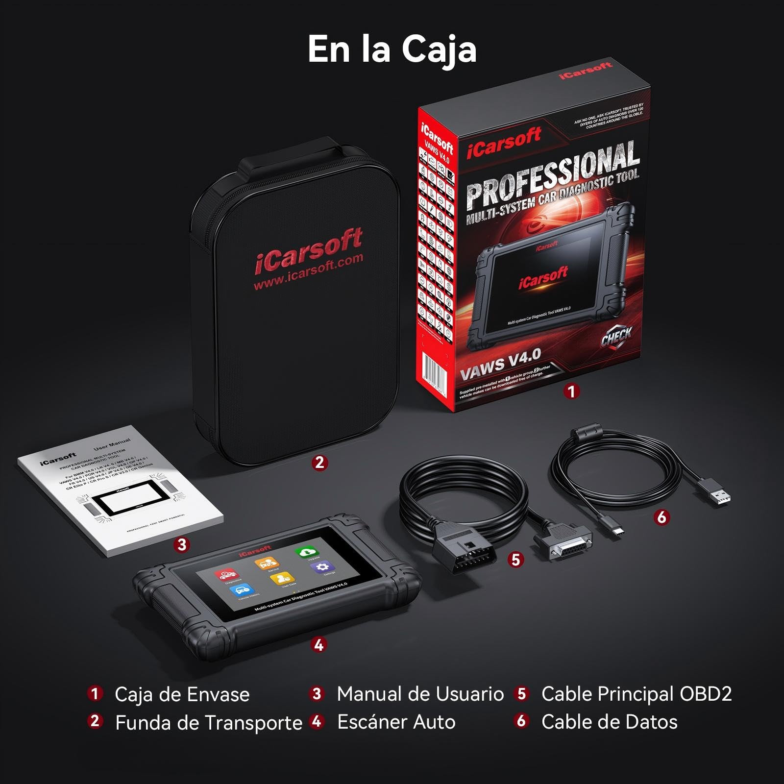 iCarsoft VAWS V4.0 Máquina Diagnosis Coche para VW/Audi/Skoda/Seat + 2 Marcas Opcionales, Escáner OBD2 Bidireccional de Todo el Sistema, 43 Funciones Reinicio para V.A.G, Auto Vin, Actualización WiFi