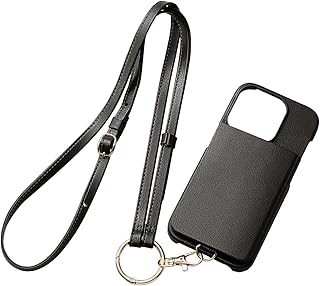 エレコム iPhone15 Pro ケース &me レザー オープンタイプ ショルダーストラップ付き カードポケット付き コインケース付き チャコールブラック PM-A23CPLOSSBK