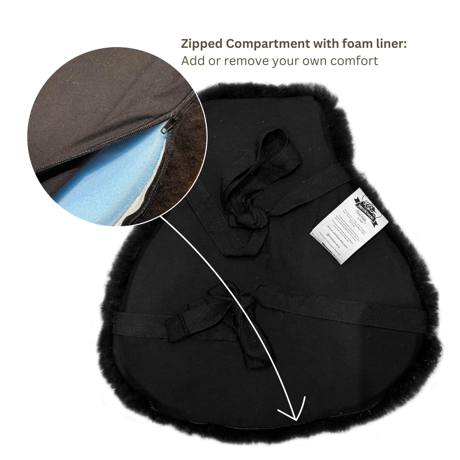 Adventure – Coussin de siège de moto en peau de mouton – Laine courte de qualité supérieure, véritable peau de mouton – Coussin rembourré en mousse pour les longs trajets – Coupe universelle – Design