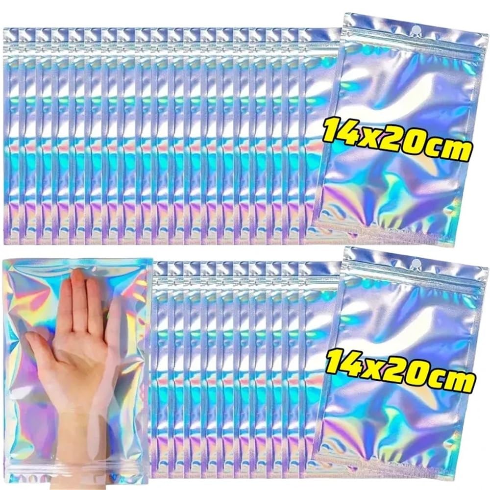 10/100PCS Holographic Sealing Bags – Resealable Plastic Pouch for Candy, Food, Jewelry, present Packaging & Kitchen Storage