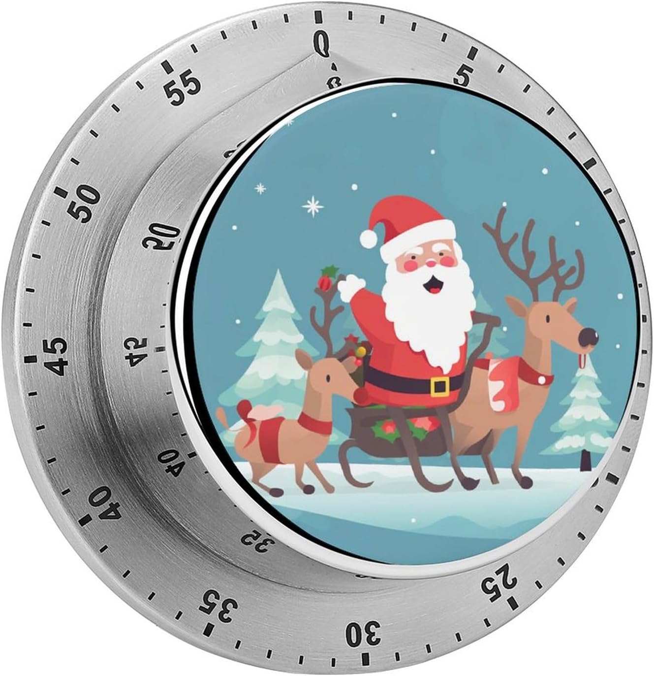 Christmas Deer Santa Claus Timer Stainless Steel Kitchen Timers Waterproof & Rust-Proof 60 Minute Mechanical Timer with Loud Alarm for Cooking, Baking, Fitness