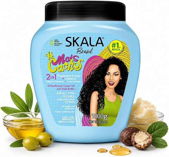 SKALA Mais Cachos 2 in 1 Conditioning Treatment Cream and Comb Cream, for Hair Type 3ABC, Sulfate Free, Frizz Control, 1000g