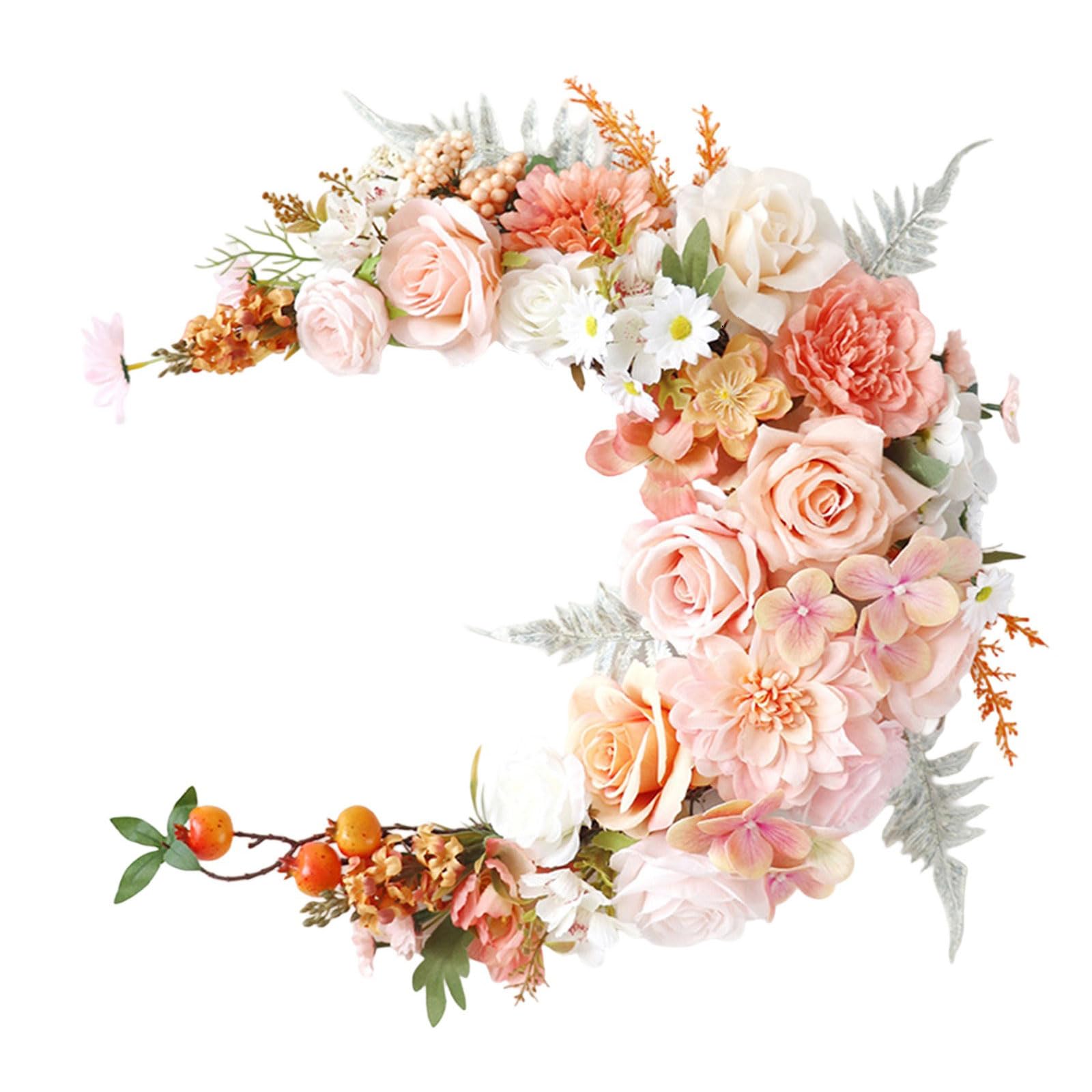 Shape Artificial Rose Flower Wreath Floral Wreaths Wall Ornament for Festivals Weddings Indoor Decoration Artificial Flower Wreath
