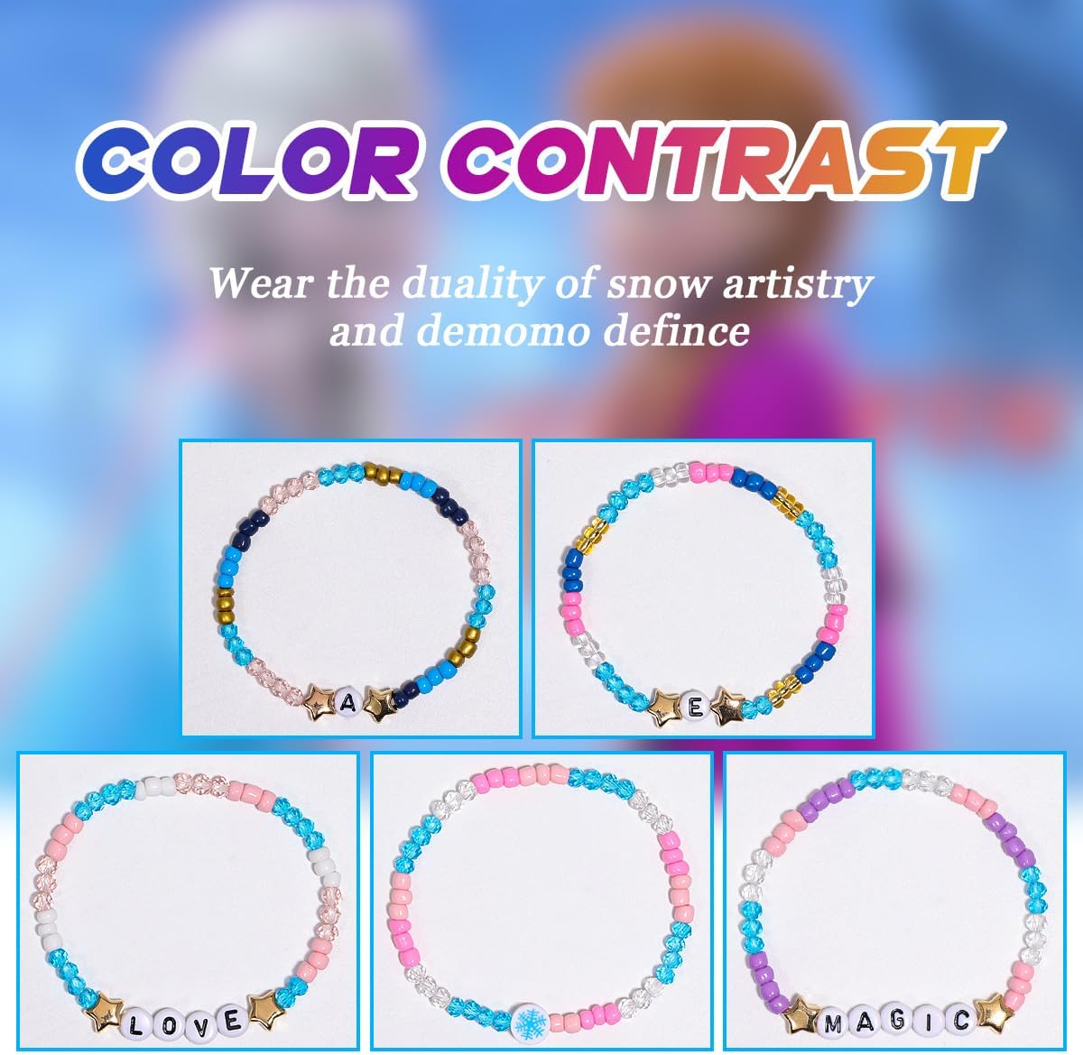 AICase for Ice-Enchanted Inspired frozen 2 Toys Bracelets Gifts Party Favors 5 Pcs Stackable Stretch Friendship Beaded Bracelets Toys Cosplay Costume Merchandise Jewelry Gifts for Fans Birthday Christmas - Image 5