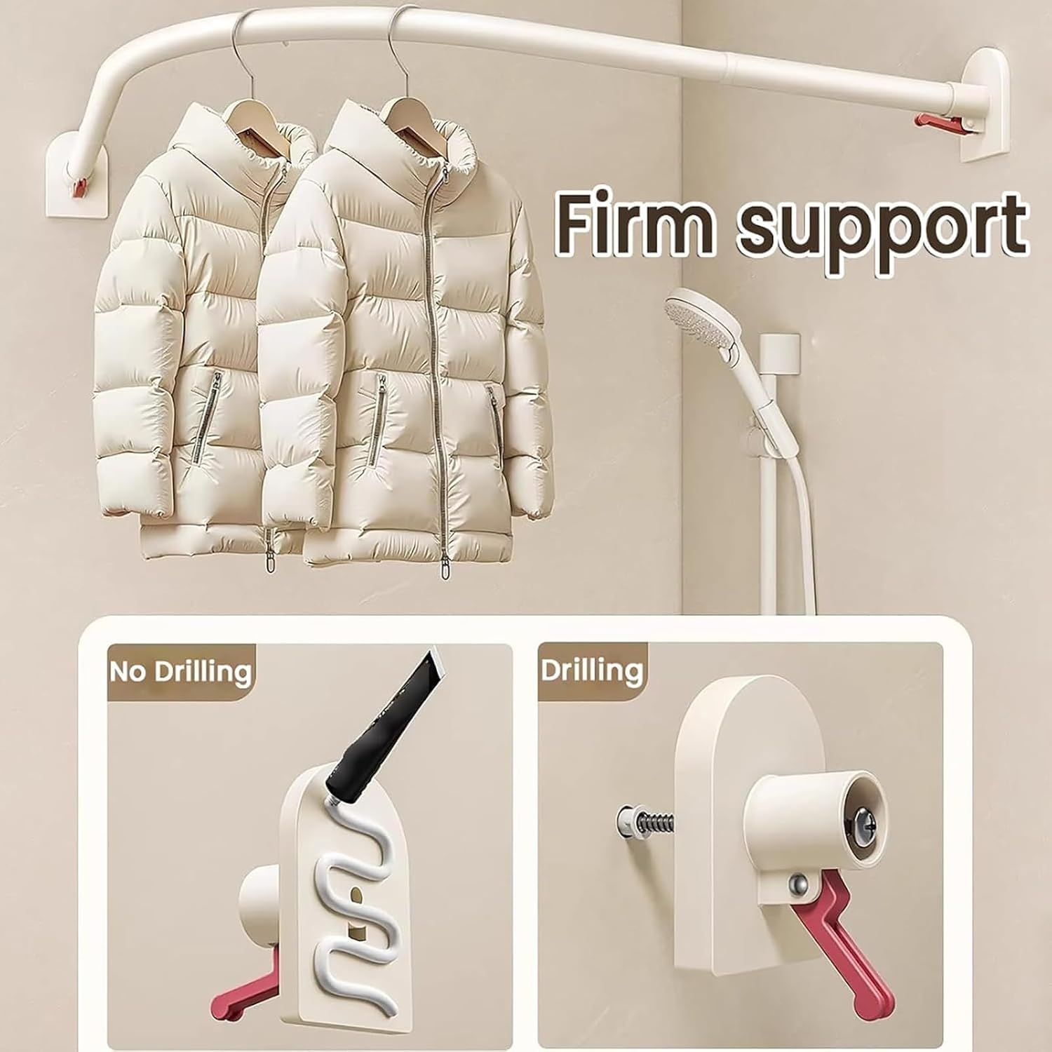Rideau de douche en forme de L sans perçage, rideau de séparation portable, extensible, capacité de charge de 25 kg, avec bande anti-eau, pour rideau de douche, rideau de porte et rideau de séparation