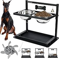 Vista 9 de Cuencos elevados con comedero lento para perros grandes y medianos, soporte elevado, ajustable y antideslizante con 2 cuencos de acero inoxidable