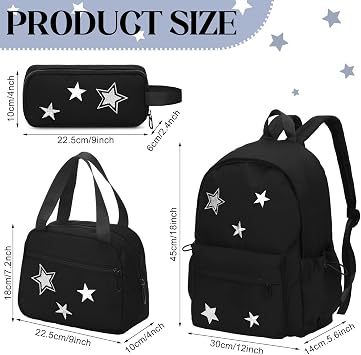 3 Pcs Cute Y2k Star Backpack Set with Lunch Bag and Pencil Case