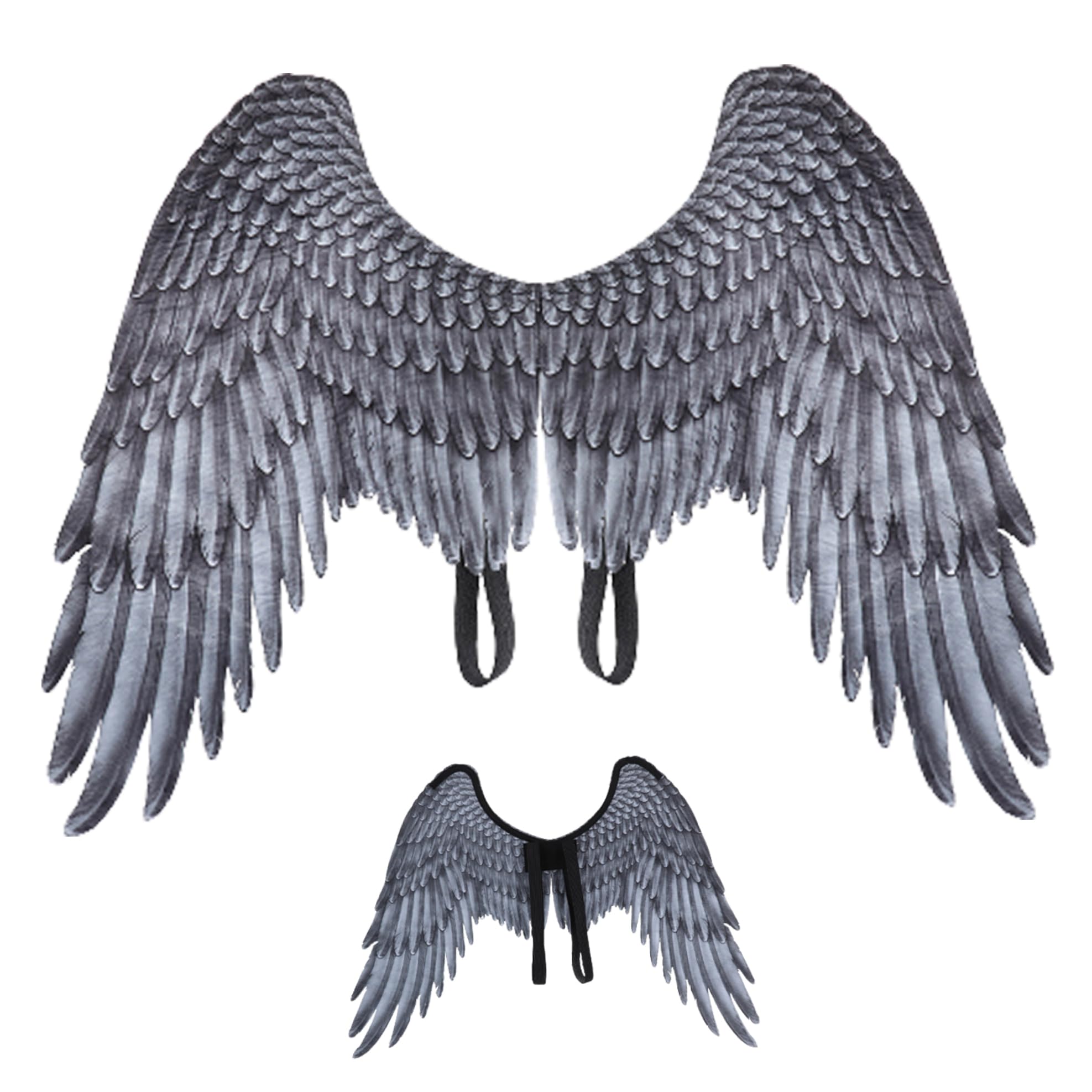 Engel Kostüm Frauen, Engel Flügel für Erwachsene Unisex Freigröße Federn Realistische Halloween Angel Flügel elastischer Schultergurt Nicht gewebter Flügel Kostüm für Party Cosplay Schwarz