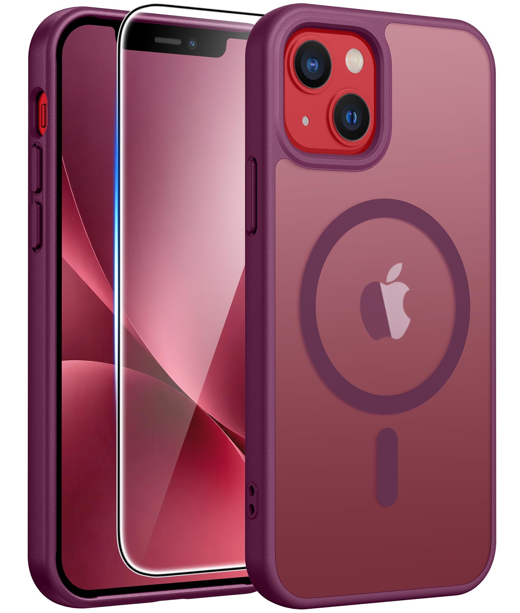 FNTCASE for iPhone 13 mini/12 mini Case Red: Magnetic Translucent Matte