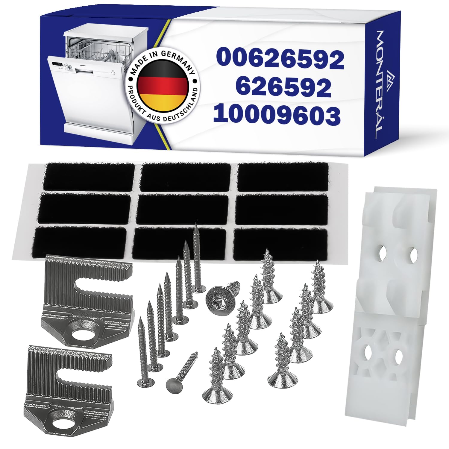 Kit di Montaggio per Fissare Porta di Lavastoviglie da Incasso con Codice Originale 10009603 00626592 626592 per Bosch per Siemens - MADE IN GERMANY - MONTERAL