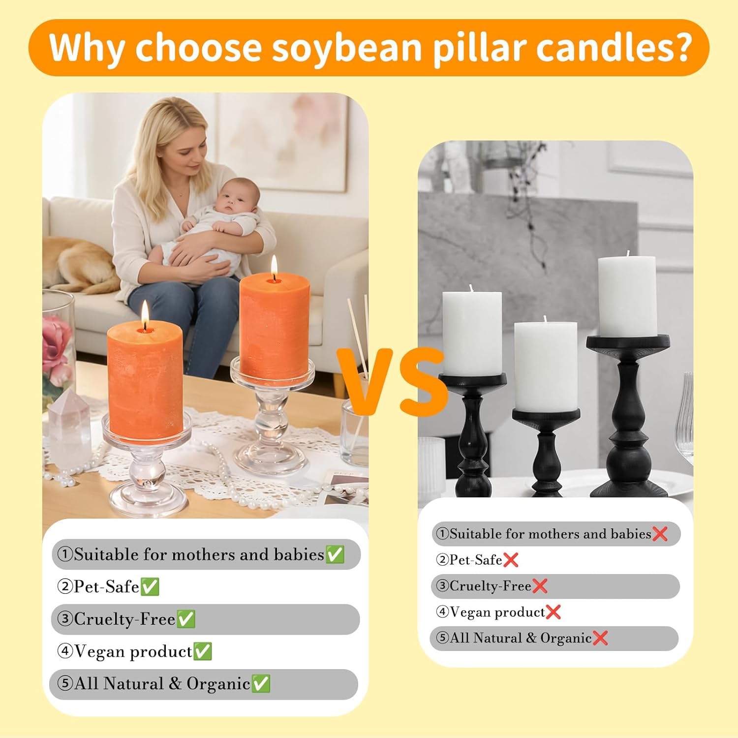 6 Pack Soy Pillar Candles,Natural Soybean Pillar Candles,330 H Long Lasting Burning-Unscented,Dripless and Smokeless Rustic Burnt Orange Hand-Poured Candles Dinner Table,for Wedding,Home 2.8x4in