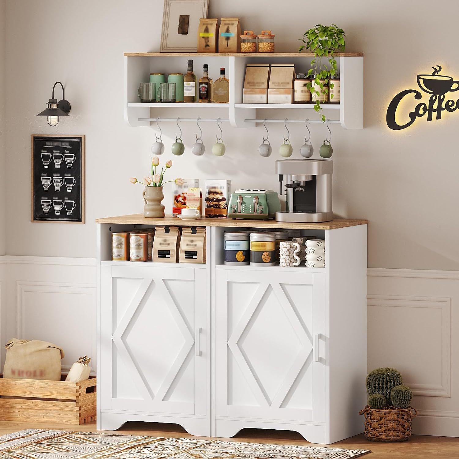 YATINEY Coffee Bar Cabinet, Buffet Cabinet with Storage, Adjustable Shelf