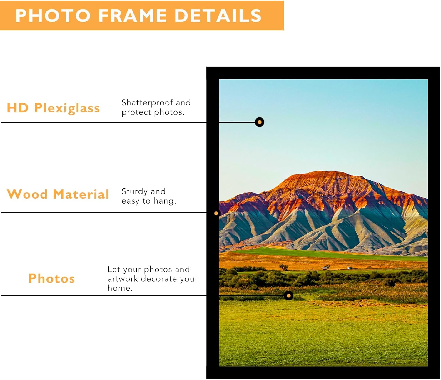 16x24 Picture Frame Black for Wall Mounting Set of 3, Horizontal and Vertical Formats for Wall Hanging, Wood 16x24 Frame, Black, 3 Pack