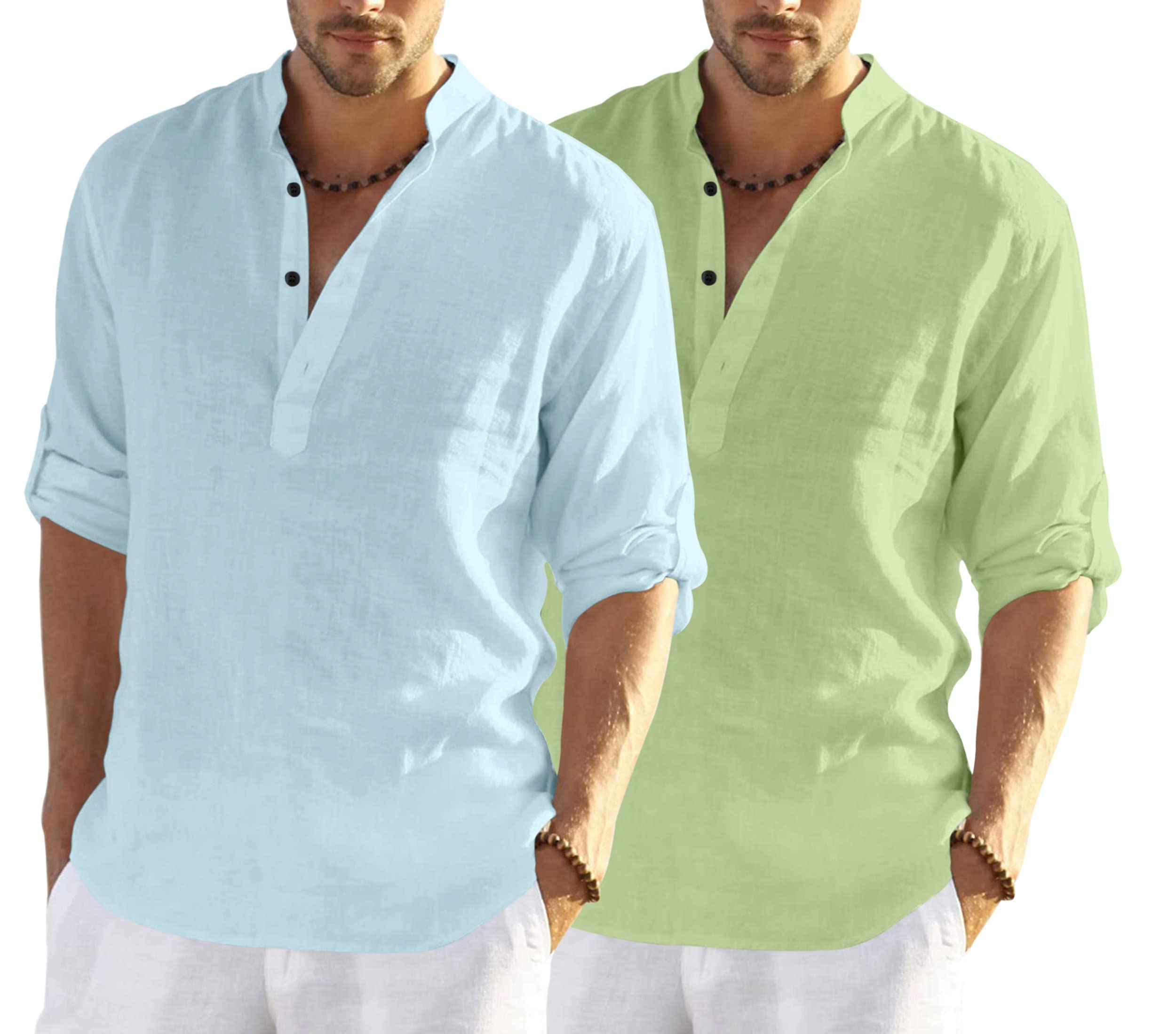 Men's Cotton Blend Combo Short Kurta with Mandarin Collar Neck Full Sleeves Solid Pattern Curved Hemline Regular Fit and Standard Length (Pack of 2)-picture-36