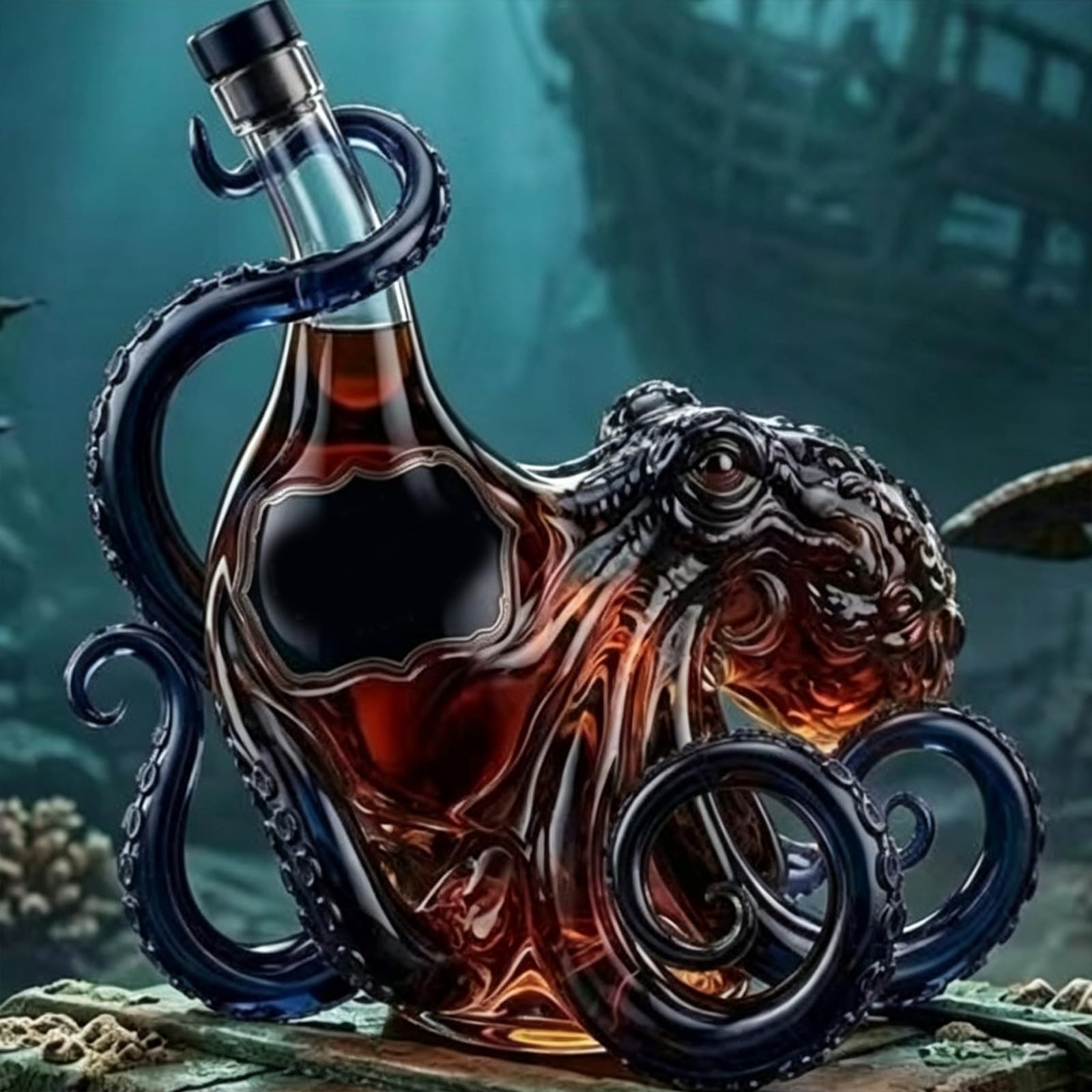 Artystyczna szklana karafka 3D ośmiornica, 350 ml, szkło borokrzemowe, niekapiąca, dekoracja i prezent dla miłośników morza