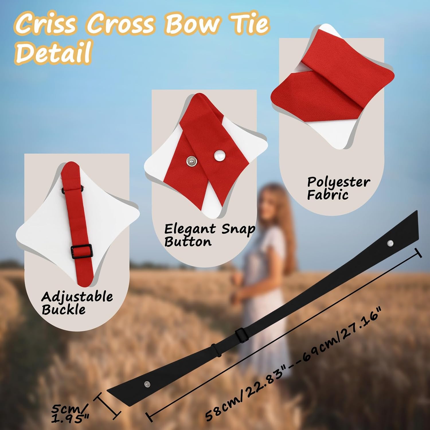 LJBFNN Bow Tie for Women, Adjustable Criss Cross Bow Ties Girls Uniform Ties Crossover Bowtie for School Graduation