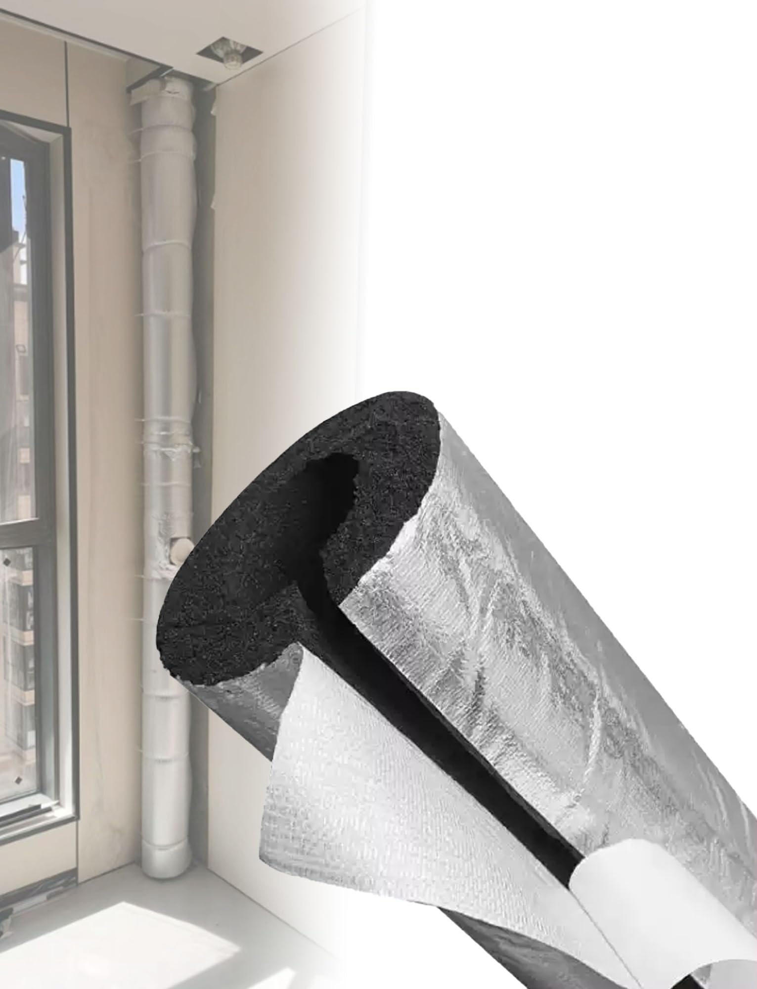 Selbstklebende Schaumstoff-Rohrisolierung aus Aluminiumfolie for Schutz vor Frostschäden an Außenwasserleitungen und HLK-Anlagen, 3 cm dick, 95 cm lang(Id-21.9cm)
