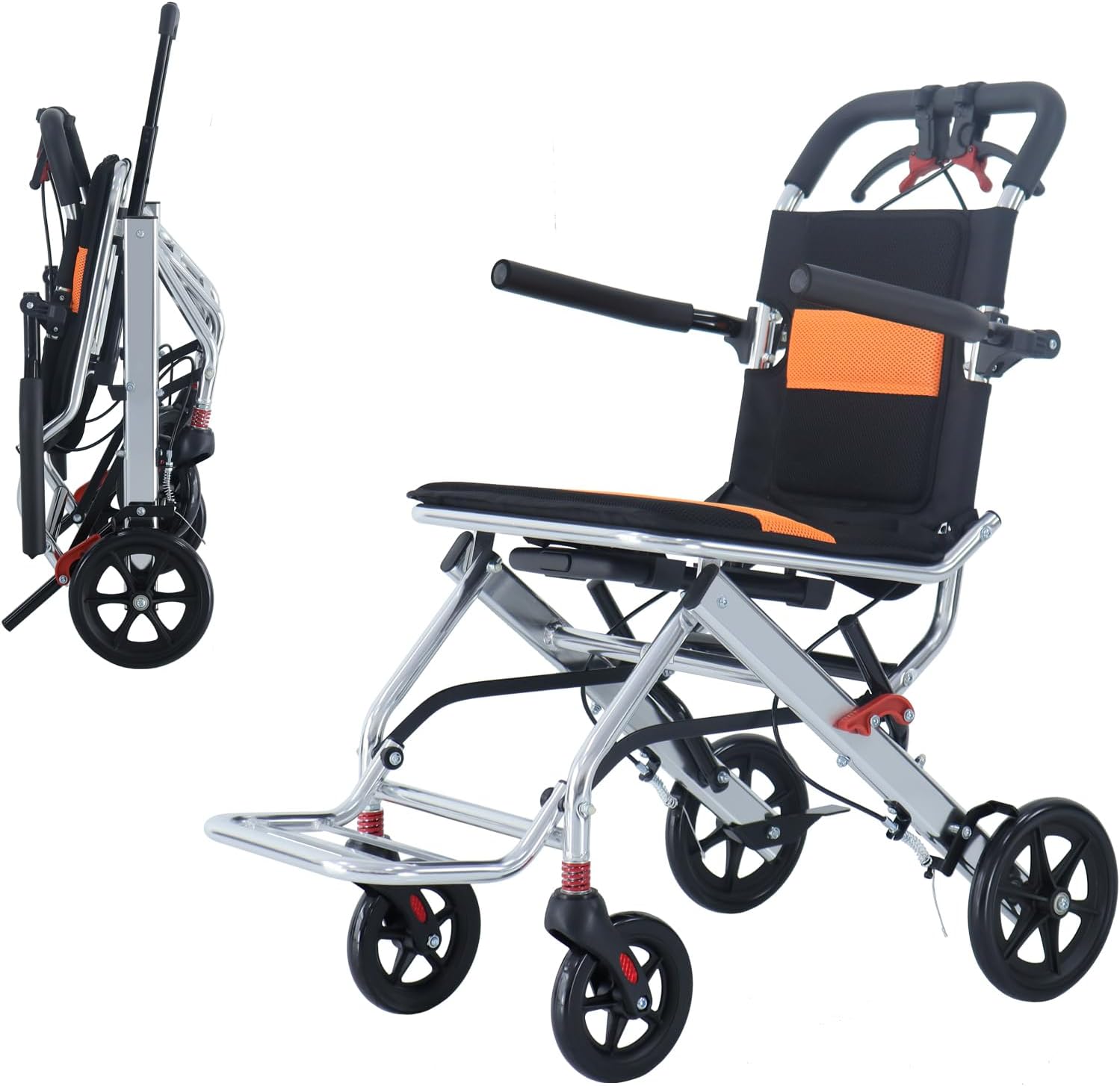 UUZHANG Portable Folding Wheelchair, Travel Wheelchair with handbrake