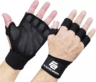 FitActiveSports Ventilated Weight Lifting Gloves with Built-in Wrist Wraps - Palm Protection, Superior Grip for Gym, CrossFit, Weightlifting Men & Women