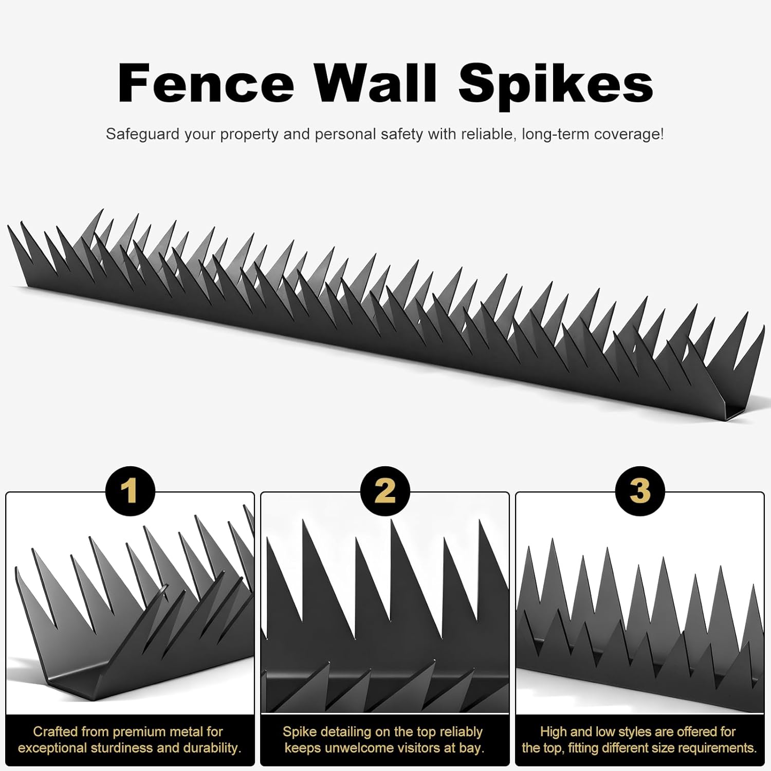 Metal Anti Climb Fence Spikes for Outdoor Walls, Intruder Deterrent Fence Wall Spikes for Thieves and Intruder, Security Spikes for Home Security, Roofs Garden, Fences 6PCS (94.4 in)