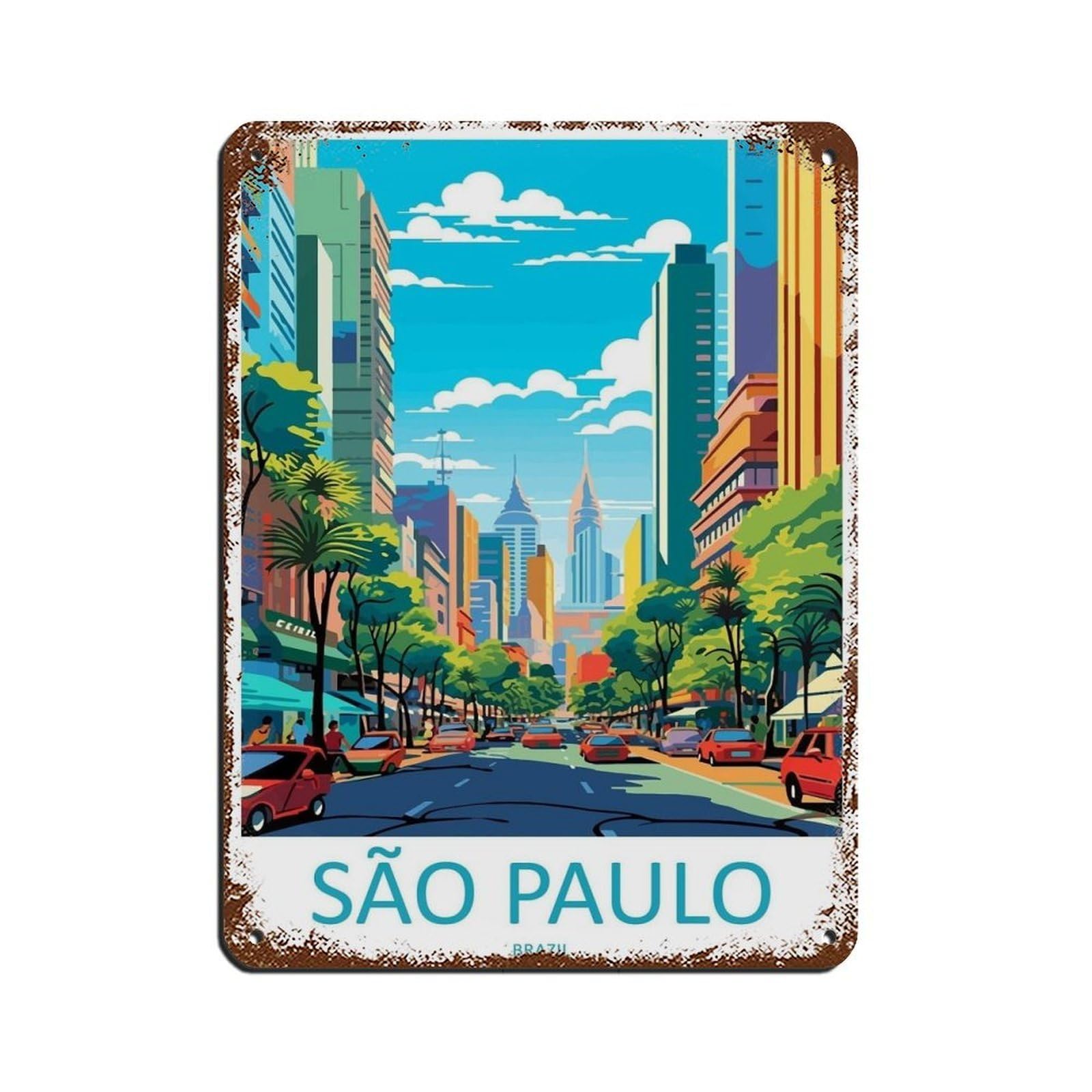 Sao Paulo Travel Art Brazil Art Poster Tin Sign Vintage Metal Pub Club Cafe Bar Home Wall Art Decoration Poster Retro 12x16inch(30x40cm)