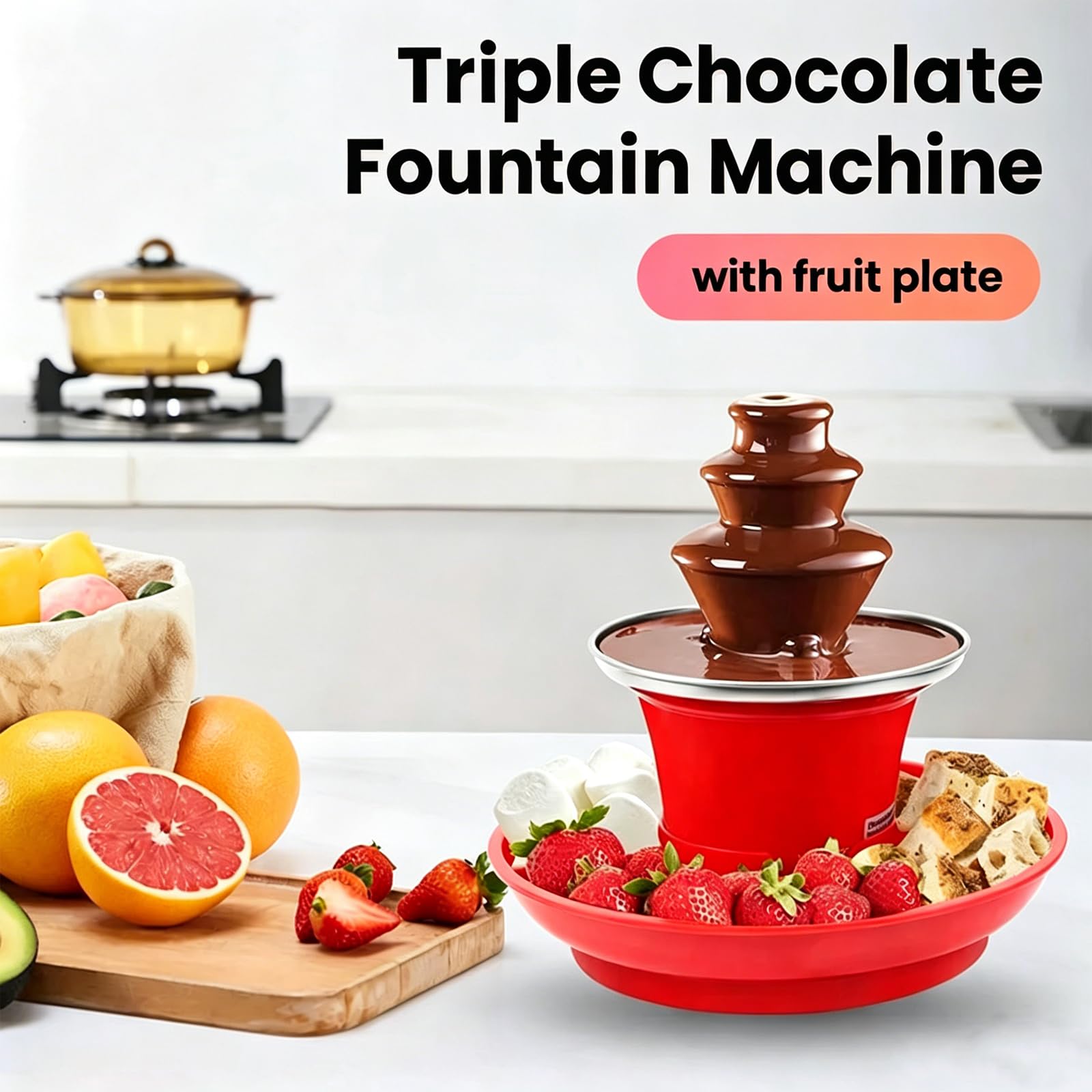Juego De Fondue Eléctrica Portátil De 3 Niveles con Bandeja para Servir