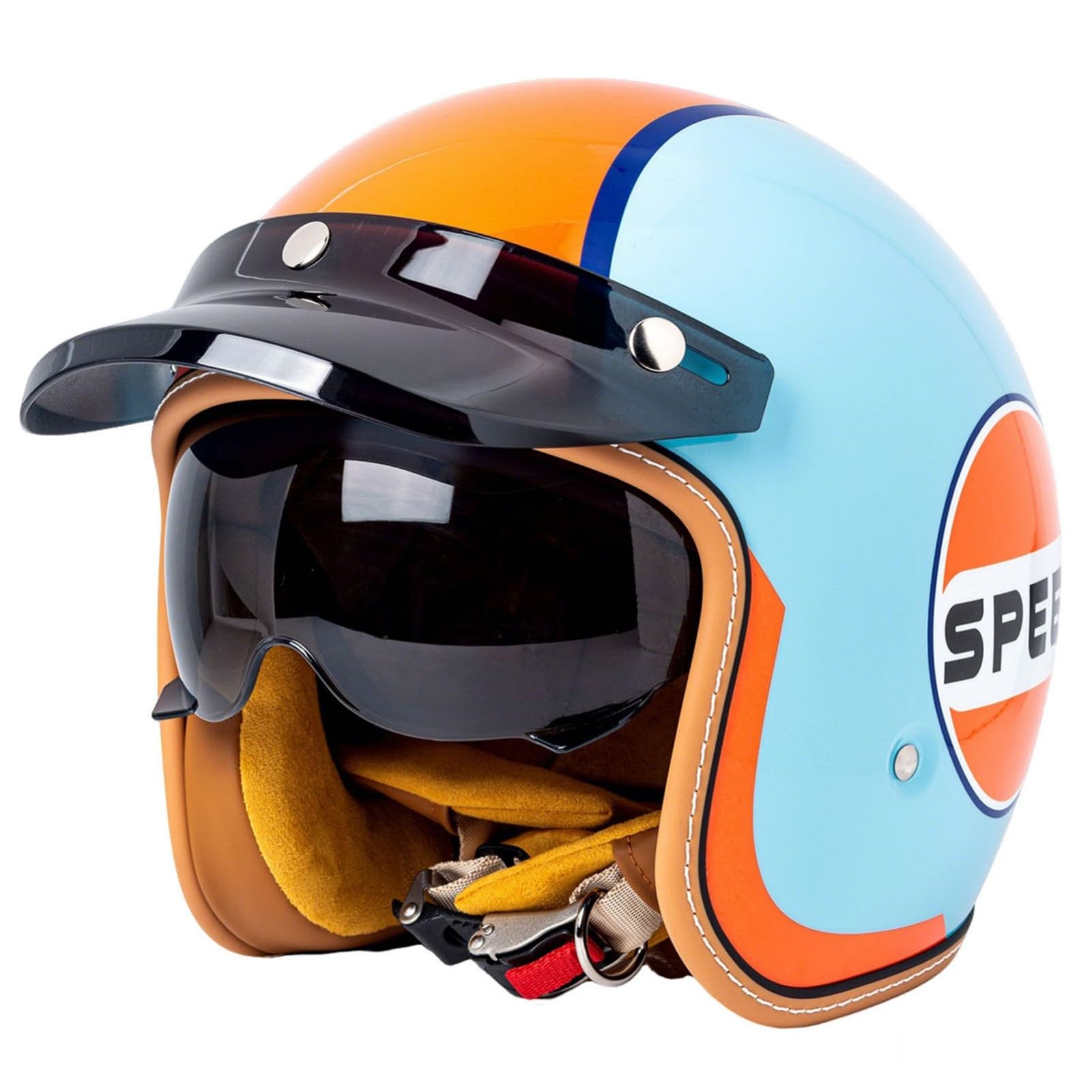 Demi Casque de Moto Vintage, Casque Ouvert Hommes Femmes, Casque de Moto Rétro Demi-Jet avec Visière Solaire, Adultes Casque Scooter Cruiser Cyclomoteur, Homologué ECE/Dot 54-63cm
