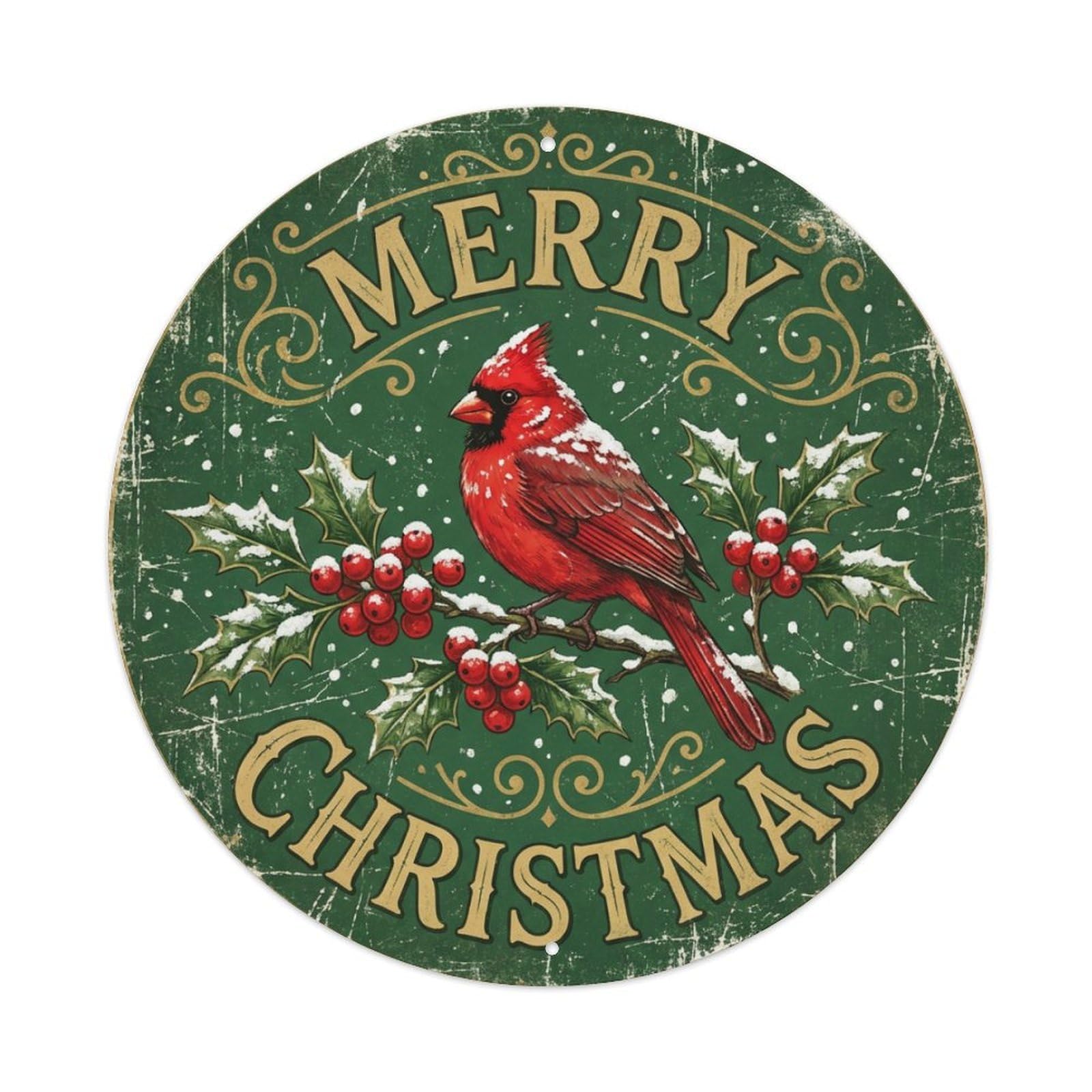 Merry Christmas Cardinal Red Bird Metal Tin Sign
