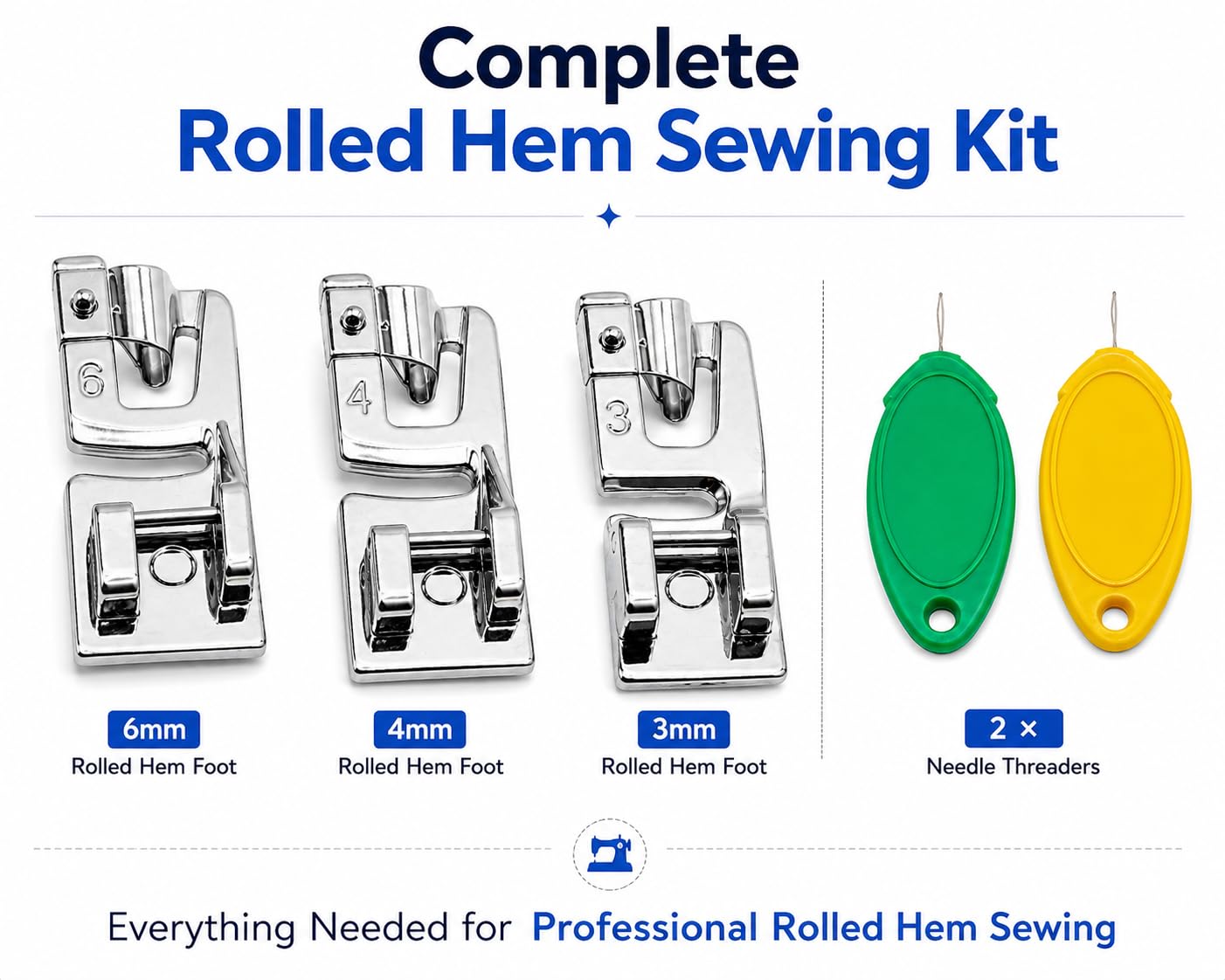 ZENITH Rolled Hem Presser Foot Set, 3 Pieces, 6mm/4mm/3mm — Amazon image 3