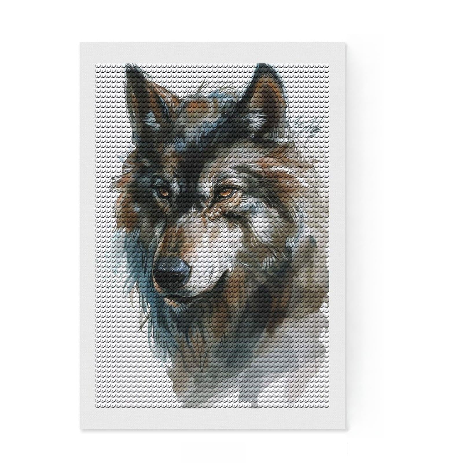 Junmoney Wolf Watercolor Portrait Diamond Painting Kit 8"x12", for Adults, Full Kit Included, Boho Decor, Thoughtful Handmade Gift, with Tool Kit